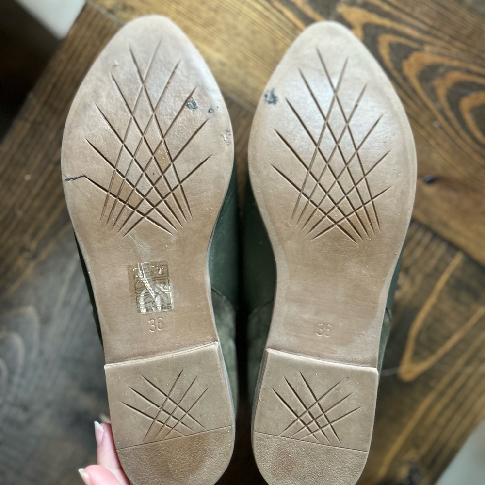 Bueno Olive Green Leather Slip-On Loafer Shoes - Picture 4 of 6